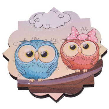 Owl Themed Wooden Customised Souvenir Coaster Set of 4 pcs 90 mm - 5