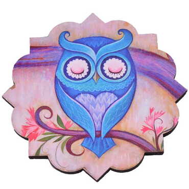Owl Themed Wooden Customised Souvenir Coaster Set of 4 pcs 90 mm - 6