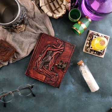 Myros - Baykuş Temalı Küçük Boy Deri Defter