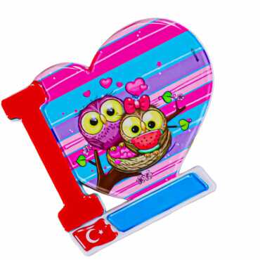 Baykuş Temalı Uv Baskılı Kalp Şekilli Magnet 86x62 mm - 2