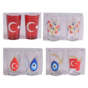 Turkey Themed Custom Printed Turkish Coffee Water Glass of 2 pcs - 2