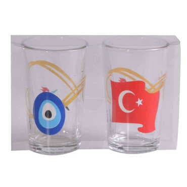 Turkey Themed Custom Printed Turkish Coffee Water Glass of 2 pcs - 4