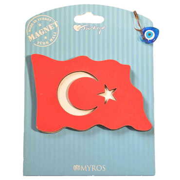 Toptan Bayrak Temalı Myros Kartonetli Ahşap Magnet - Myros