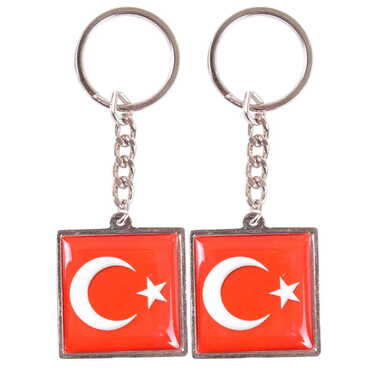 Myros - Bayrak Temalı Myros Metal Kare Anahtarlık 36x95 mm