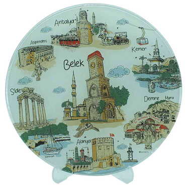 Myros - Belek Themed Bespoke Printed Glass Plate 21 Cm