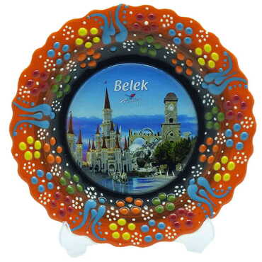 Belek Themed Turkish Ceramic Plate With Epoxy 12 Cm - 8
