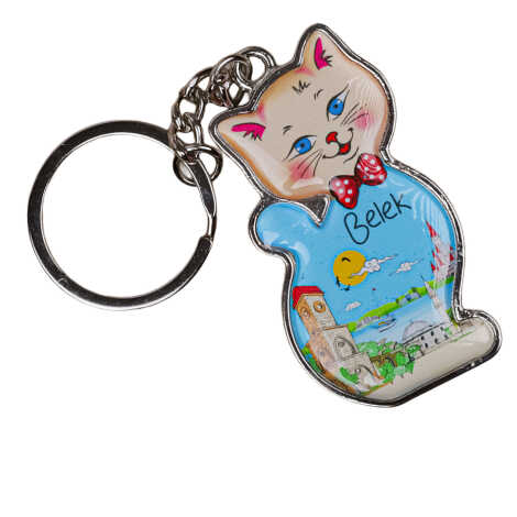 Belek Temalı Kedi Şekilli Metal Anahtarlık - 5