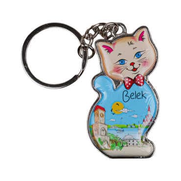 Belek Themed Cat Shaped Metal Keychain