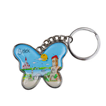 Belek Themed Butterfly Shaped Metal Keychain - 4