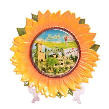 Belek Themed Sunflower Shaped Ceramic Decorative Plate 15 Cm - 4