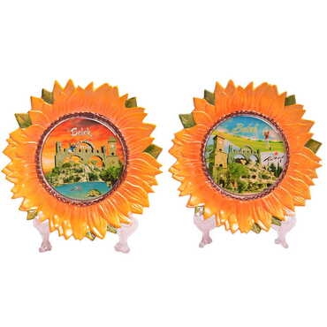 Belek Themed Sunflower Shaped Decorative Plate 20Cm - 2