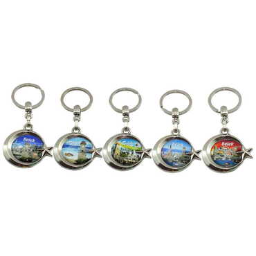 Belek Themed Metal Turkish Flag Enamel Keychain - 2