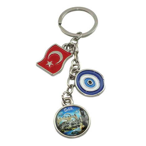 Toptan Belek Temalı Myros Bayrak Nazar Üçlü Anahtarlık - 3