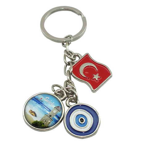 Toptan Belek Temalı Myros Bayrak Nazar Üçlü Anahtarlık - 6