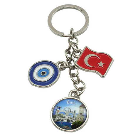 Toptan Belek Temalı Myros Bayrak Nazar Üçlü Anahtarlık - 8