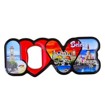 Belek Temalı Myros Metal Love Açacak Magnet 114x47 mm - Myros