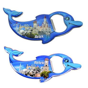 Belek Themed Dolphin Shaped Metal Magnetic Bottle Opener 102x67 mm - 3