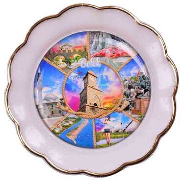 Belek Themed Epoxy Dome Plate Shaped Souvenir Fridge Magnet 73 mm - 8