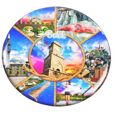Belek Themed Epoxy Dome Round Souvenir Fridge Magnet 67 mm - 5