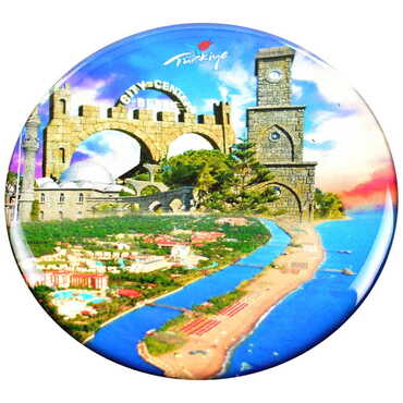 Belek Themed Epoxy Dome Round Souvenir Fridge Magnet 67 mm - 7
