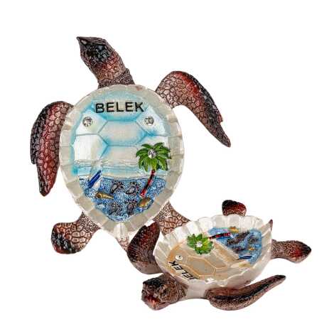Belek Temalı Sedefli Taşlı Polyester Büyük Kaplumbağa Küllük 13.5*12 Cm - 2