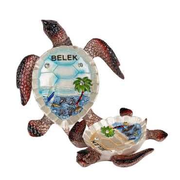 Belek Themed Mother of Pearl Stone Decorated Large Polyester Turtle Ashtray 13.5*12 cm - 2
