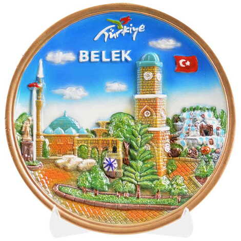 Toptan Belek Temalı Seramik Yöresel Taşlı Tabak 20 cm