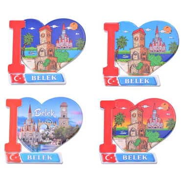 Belek Themed Customised UV Printed Plastic Base Heart Shaped Fridge Magnet 86x62 mm - 3