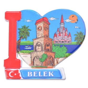 Belek Themed Customised UV Printed Plastic Base Heart Shaped Fridge Magnet 86x62 mm - 5