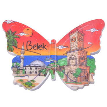Toptan Belek Temalı Uv Baskılı Kelebek Şekilli Magnet 80x58 mm - Myros