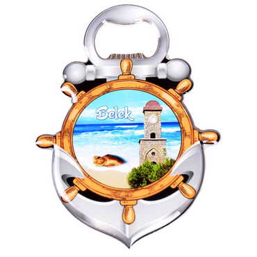 Myros - Belek Themed Anchor Shaped Metal Magnetic Bottle Opener 105x72 mm