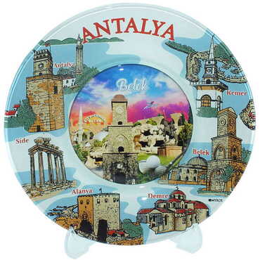 Belek Themed Bespoke Printed Glass Plate 18 Cm - Thumbnail