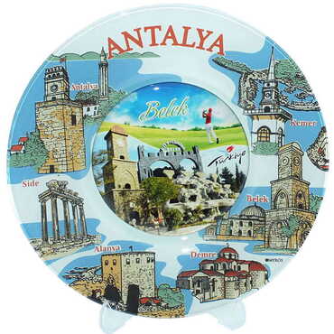 Belek Themed Bespoke Printed Glass Plate 21 Cm - Thumbnail