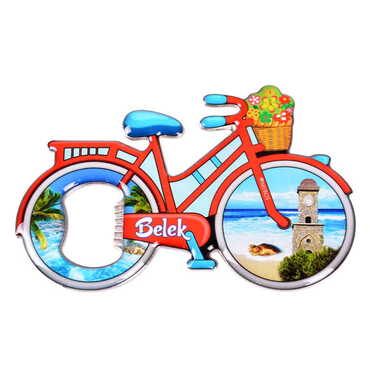 Myros - Belek Themed Bicycle Shaped Metal Magnetic Bottle Opener 100x65 mm