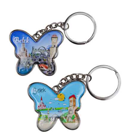 Belek Themed Butterfly Shaped Metal Keychain - 2