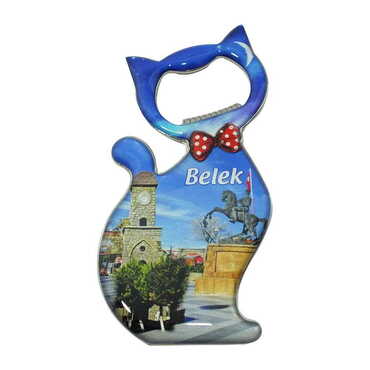 Belek Themed Cat Shaped Metal Magnetic Bottle Opener 97x48 mm - Thumbnail