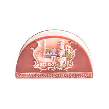 Myros - Belek Themed Ceramic Brown Napkin Holder