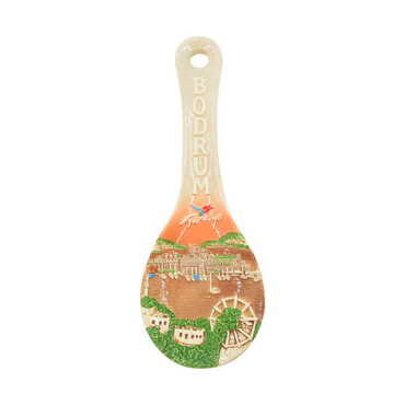 Belek Themed Ceramic Brown Spoon Rest 10Cm - Thumbnail