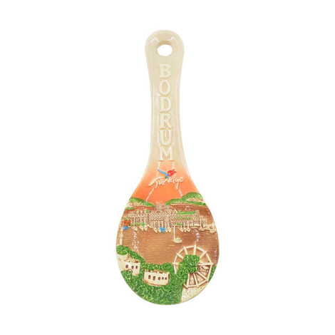 Belek Themed Ceramic Brown Spoon Rest 10Cm