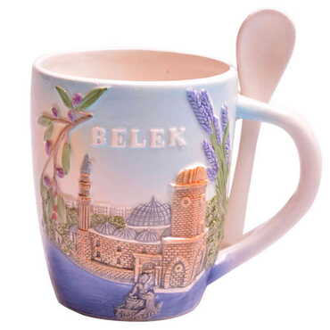 Myros - Belek Themed Ceramic Mug with Spoon