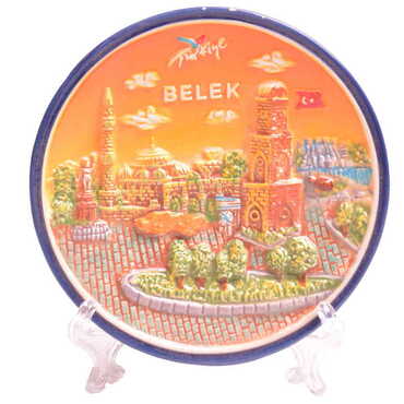 Myros - Belek Themed Ceramic Orange Decorative Plate 10 Cm