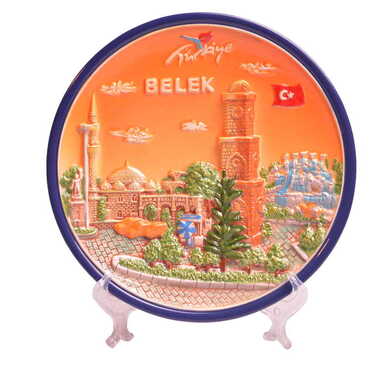 Myros - Belek Themed Ceramic Orange Decorative Plate 20 Cm