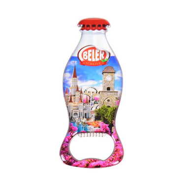 Belek Themed Coke Bottle Shaped Metal Magnetic Bottle Opener 120x41 mm - Thumbnail