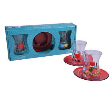 Myros - Belek Themed Colored Tea Glass Set Of 2 Pcs