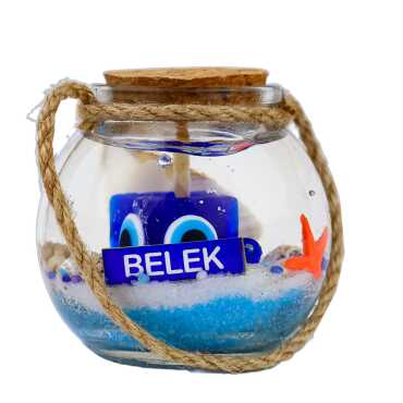 Belek Themed Cork Lid Glass Jar Small Gel Candle 6x6 cm - Myros