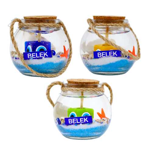 Belek Themed Cork Lid Glass Jar Small Gel Candle 6x6 cm - 2