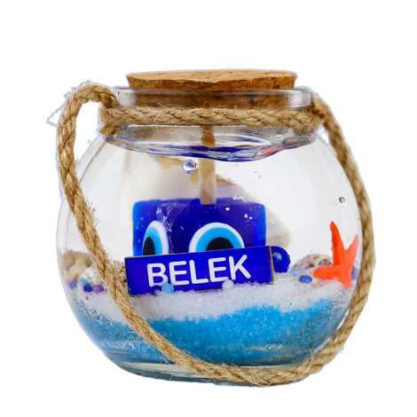 Belek Themed Cork Lid Glass Jar Small Gel Candle 6x6 cm - 3