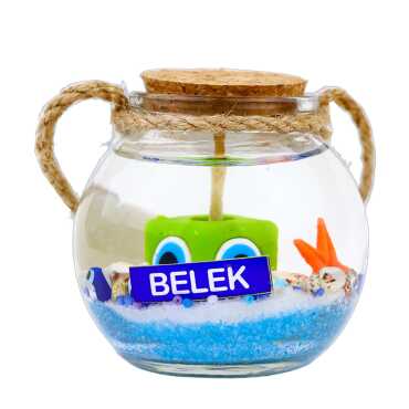 Belek Themed Cork Lid Glass Jar Small Gel Candle 6x6 cm - 4