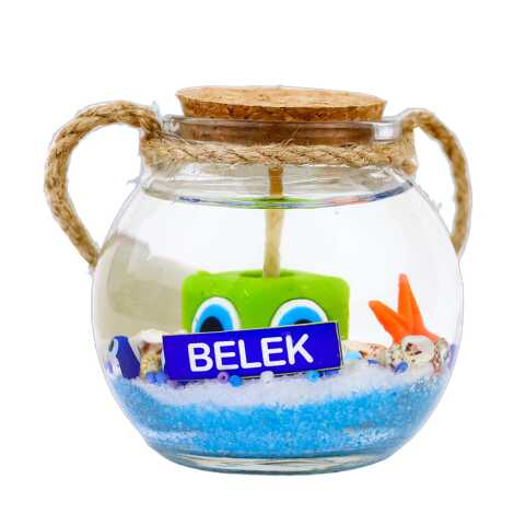 Belek Themed Cork Lid Glass Jar Small Gel Candle 6x6 cm - 4