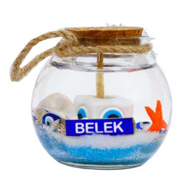 Belek Themed Cork Lid Glass Jar Small Gel Candle 6x6 cm - 5